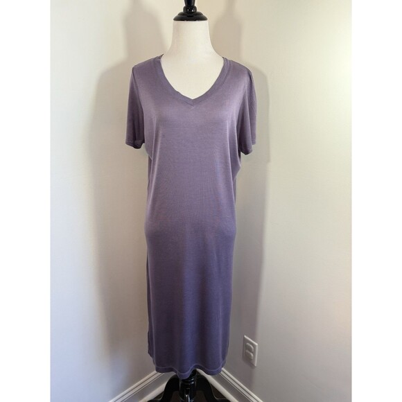 WINTERSILKS Dress Womens M Silk Jersey V-Neck Base Layer Short Sleeve Purple - Picture 1 of 10